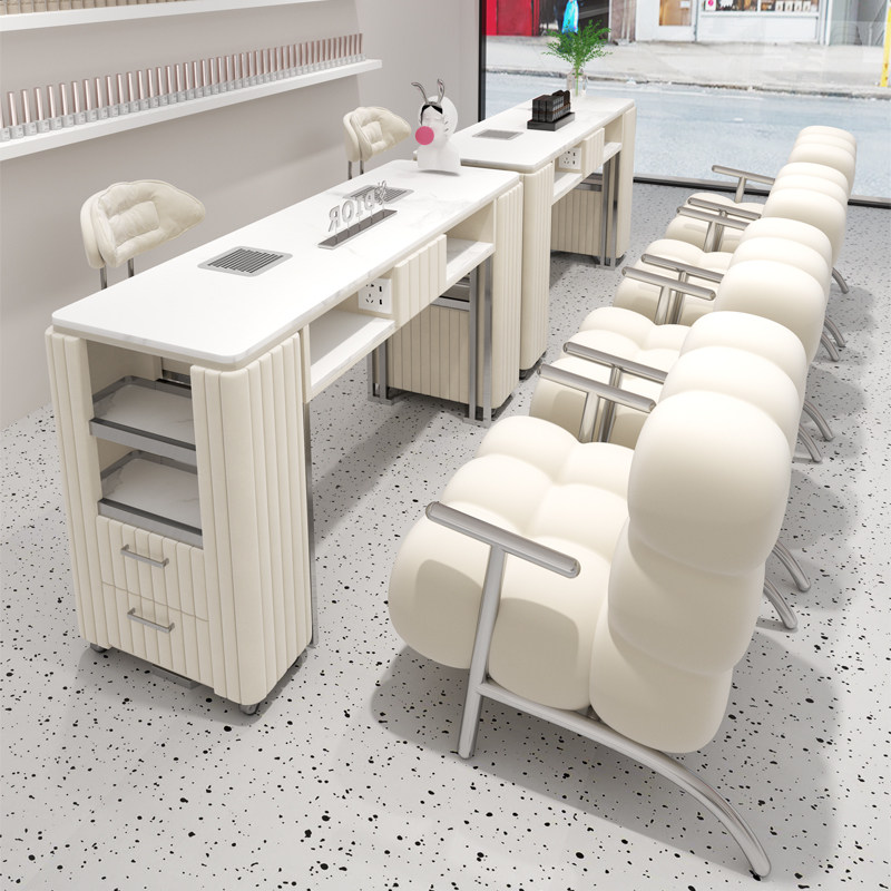 中闽芸尚不锈钢新款吸尘器美甲桌椅套装奶油风大功率不漏灰美甲台