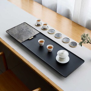 至信堂天然乌金石茶盘国画石茶台家用办公石茶台干湿两用功夫茶具
