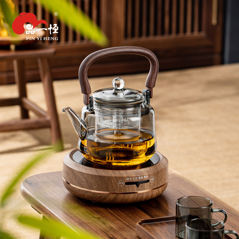 品一恒新款煮茶器耐高温玻璃蒸煮一体茶壶电陶炉提梁烧水套装加厚