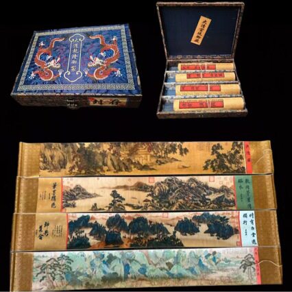 仿古名人字画四小长卷画卷轴锦盒客厅装饰画国画收藏