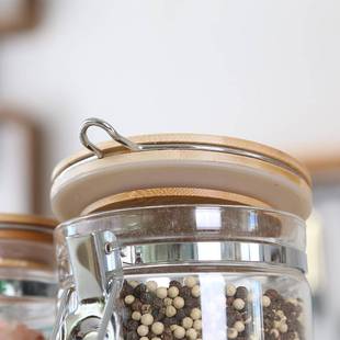 800ml玻璃储物罐竹架套装竹盖密封罐厨房用品收纳整理厂家直销