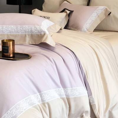 轻高端天丝棉磨四件套毛轻奢CML用蕾丝花边被套顺滑柔床上品