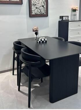 现合代极简板餐黑色家用餐椅组见详情小户型意式长方岩形饭桌民宿