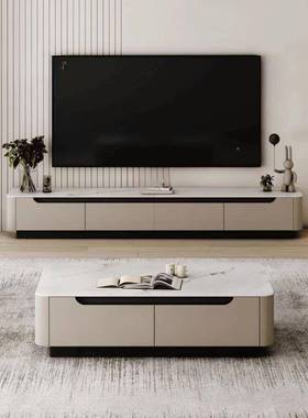 HSI厅实木极简轻奢板茶几约电视柜组合套装岩落地式现代简客意式