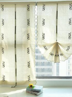 橄形榄刺绣卷拉帘提拉帘扇气球帘小窗自户房窗QLU帘飘窗厨免打孔