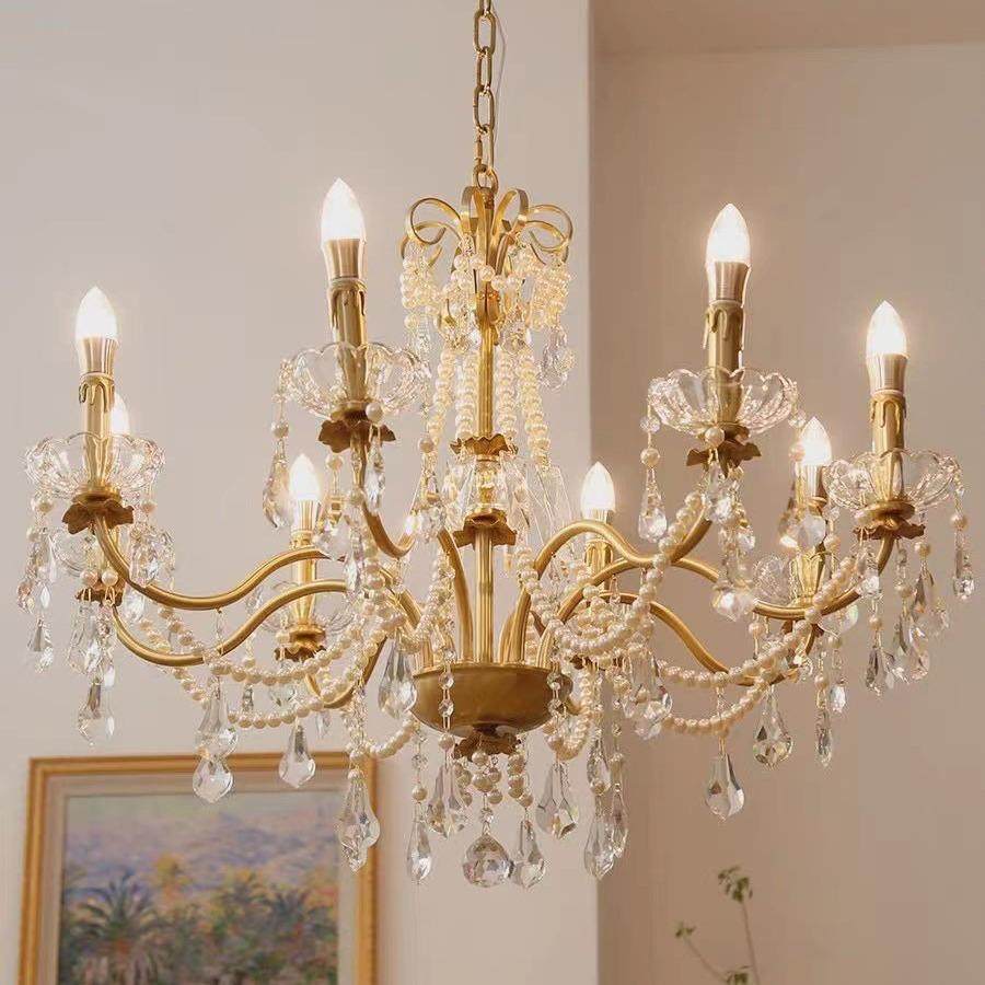 奢洛尼式法珍珠水1058晶吊灯美室全铜欧式式别墅客厅餐厅卧吊灯,家装灯饰光源,智能吊灯,淘宝优惠券,粉丝福利购,淘宝优惠卷