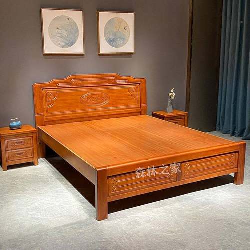 木床金花梨木中式双人KHY1.8m主卧单床婚床明清古典仿古雕花实人