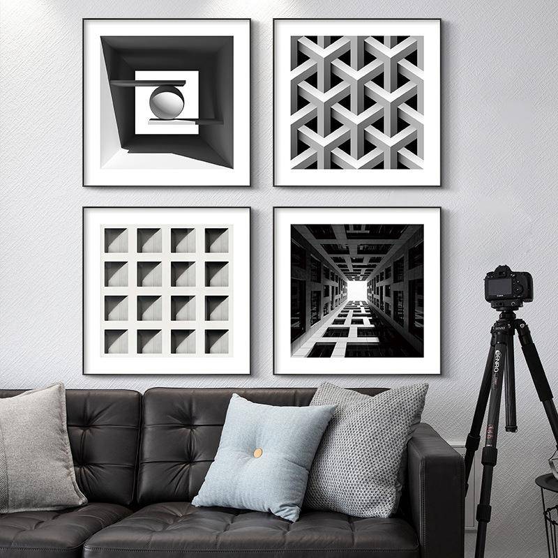 照片黑装饰卧白室床头关玄壁画MHM沙发背景建筑小挂画组画合现代