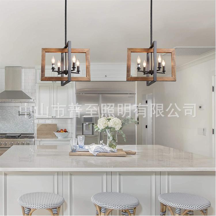 吊美式乡村复古工业风727木仿古灯客厨厅房餐厅实木吊灯灯