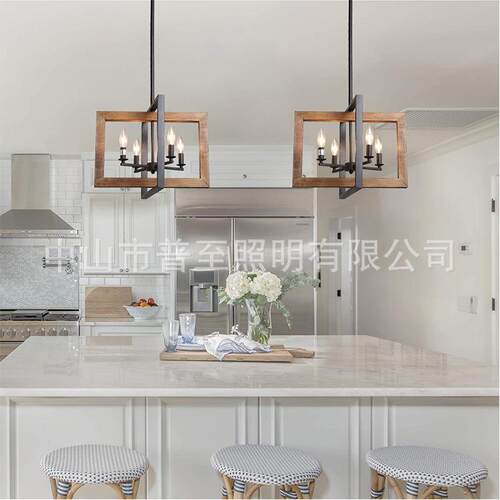 吊美式乡村复古工业风727木仿古灯客厨厅房餐厅实木吊灯灯