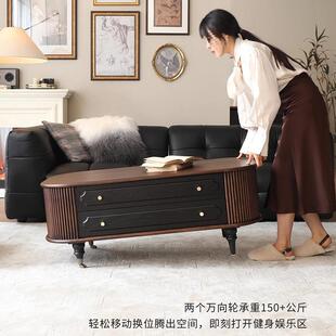 诺森茶几法式复古实木电视柜XIX柜纳物一体椭圆形茶桌中储古收风