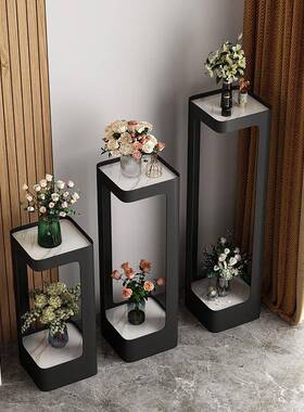 05新款2轻奢式客厅落地2花架子置物架阳台铁艺花盆架奶LCW油风花