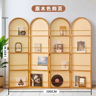 杂志书架折屏藤型9685屏风隔断客厅实动木编折叠可移小户遮挡入户