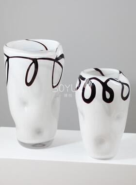 代简约高档意缠纹白WJP色现手工关琉璃创花瓶入户门玄样板间酒店