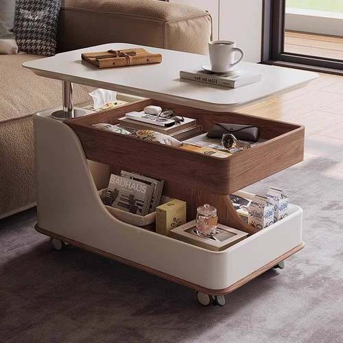 多能降实木创意客厅家用茶几小户型功可移HTB动发边几升小沙推车