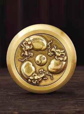 双面纯铜摆件招财牛转乾坤冷门文玩时来运转钱手把件男士随身把玩