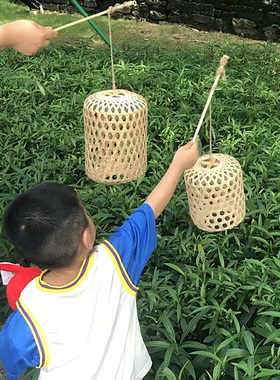 古风竹编灯笼中式精品手工编织拍摄道具儿童表演麻绳竹子禅意灯笼