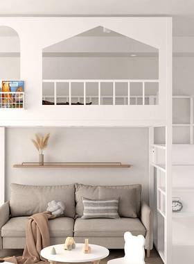 铁艺无品牌/阁楼高架床小城户型上床下空床二单上层儿童高低树屋