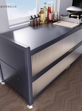 不锈厨房置UQW物落地多层收纳碗架柜多功能钢微波炉橱柜餐边物柜