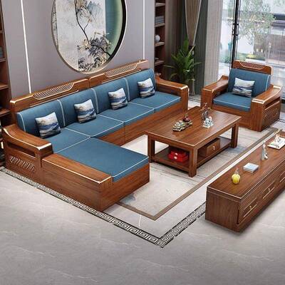 金丝胡桃木木沙发储组现代中式合GHT实冬夏两用客厅小户型物家用