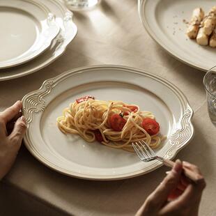 法式复古陶瓷碗碟菜盘子套装变家用餐厅浮米饭碗雕Z1204高西颜值