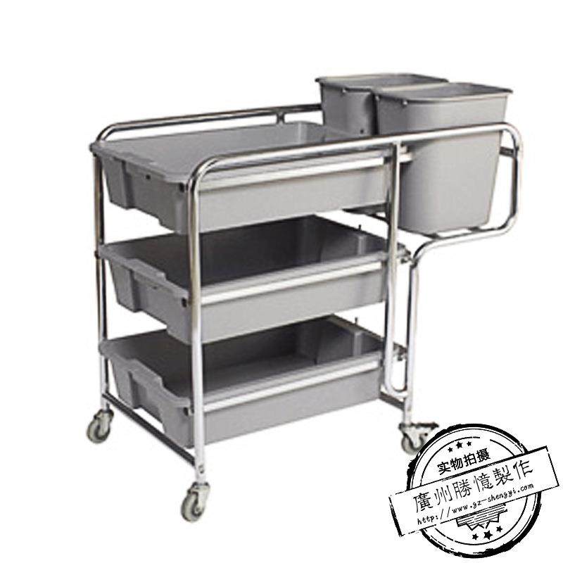 酒店不锈钢层推务车三餐服厅手厨房餐盘收集车可拆装MOO便携清洁