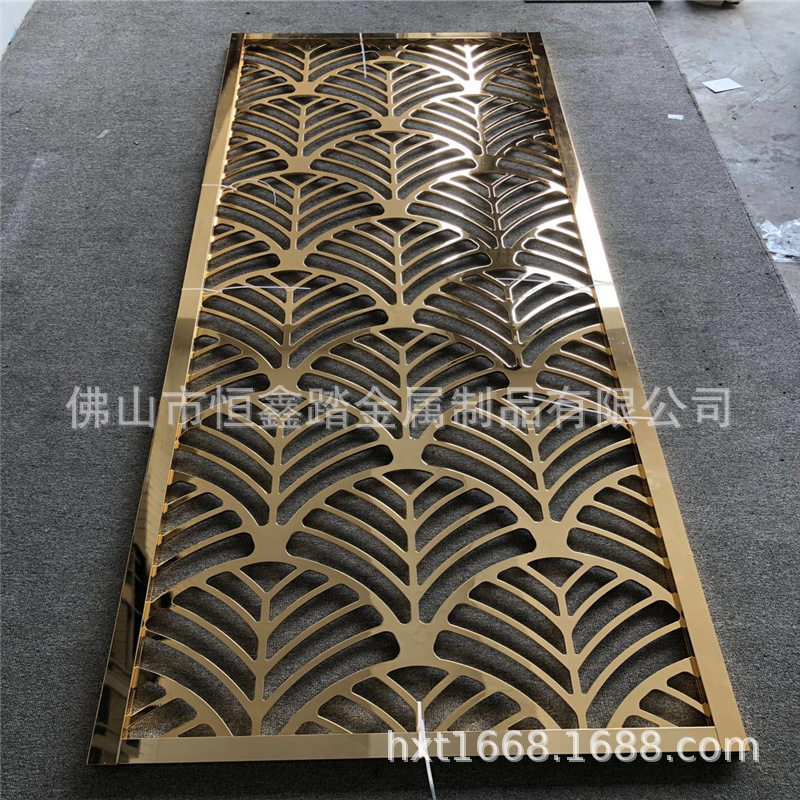 铝板雕刻双镜面玄关隔断 亮光面钛金效果铝艺雕刻家装屏风