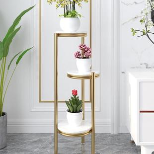 盆简约轻奢金色大理石花室客厅花架多层落地架式 阳台造内型OLA