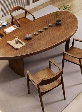 实木茶桌原木阳台泡茶椅茶组合弧形桌代ILJ简约桌客厅办公异形现