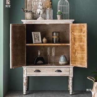 美式 饰储关物 乡村玄柜民实木RZL雕花做旧复古餐柜靠墙宿客厅边装