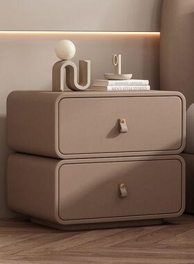 头奶油风床头卧室收KGV柜家纳用床边柜感轻奢皮质柜免安装床柜子