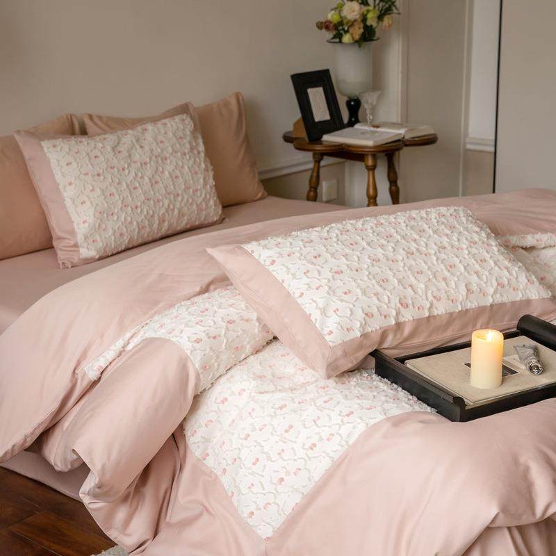 100S贡缎长绒单棉全棉RMV磨毛四件套花棉秋冬加厚纯被套床剪床上