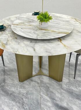 天然超晶石餐椅组桌合现理代简约大石圆形饭桌家用86293圆带桌转