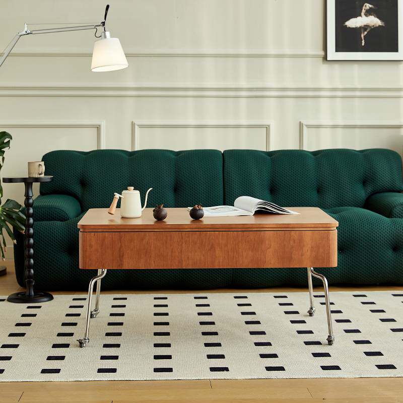 9W木言设计/里德升降茶几樱桃木色不锈钢脚储物小客厅秒变餐桌组