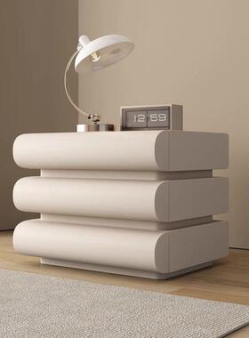 实木头柜卧室家用网红奶油意白色LLW极床简皮质床式边收储纳物