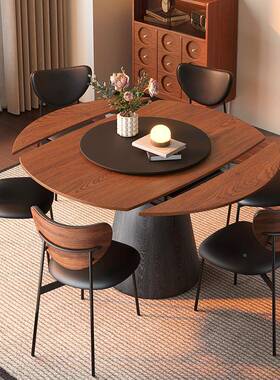 法复古13711古实木叠餐伸缩可变式圆桌5新家用桌小户型美式中风