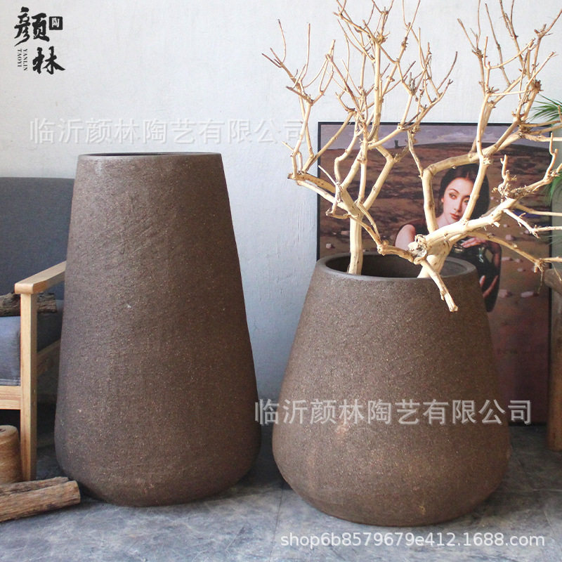 户外特大花盆景观陶器粗陶盆大号陶艺装饰大罐陶缸大盆花瓶北欧