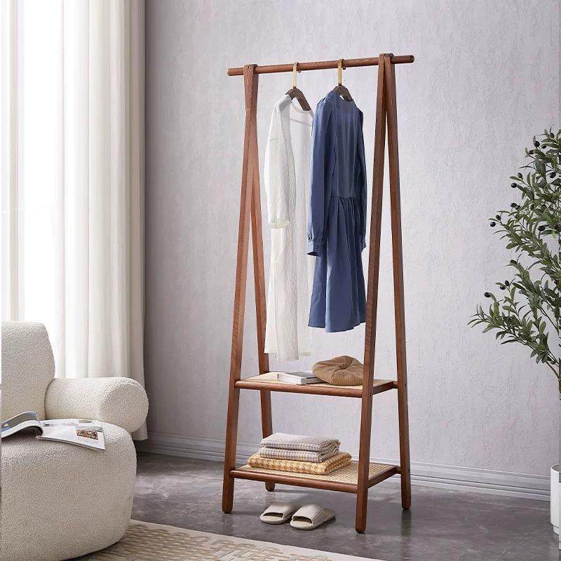 式OSX落地衣木帽架全实胡桃色置物架真藤民宿卧室家美用多木功能