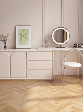 实木简约卧室梳妆一体化柜可伸台缩妆桌床尾柜73662奶油风收纳小