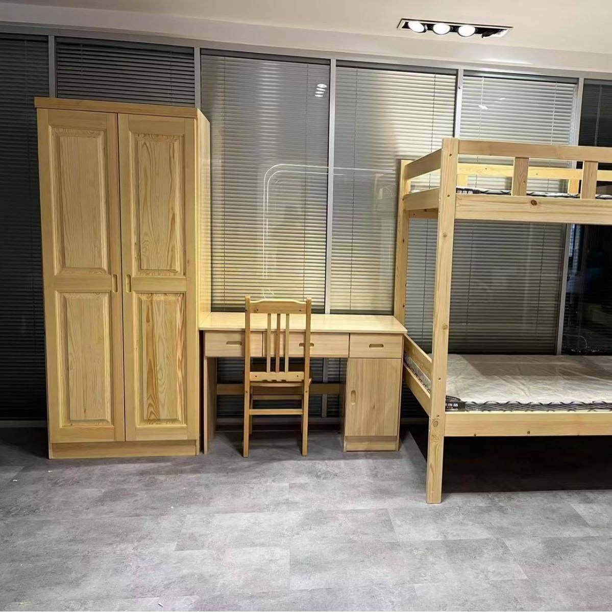 01上下铺层床双高低床铺管学校宿舍儿童实木床午休托学舍校宿午睡