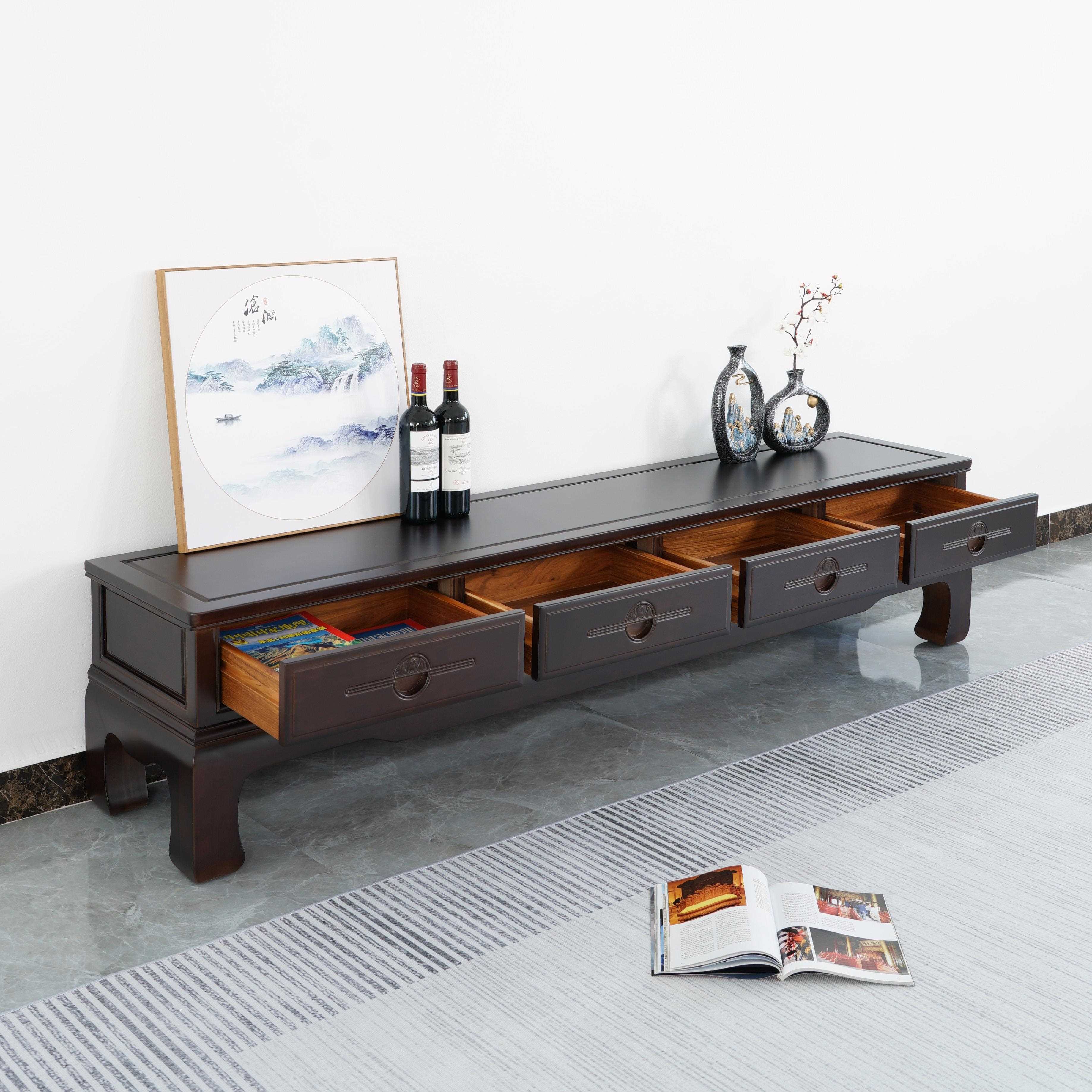 新具中式实木简约家黑檀木色中小户MXA型屉电视柜客厅抽2.0带米地
