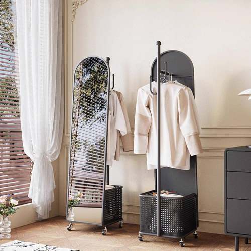 中古衣架带子家镜卧室全身镜旋转穿衣镜移动帽挂用衣IKX架收纳脏