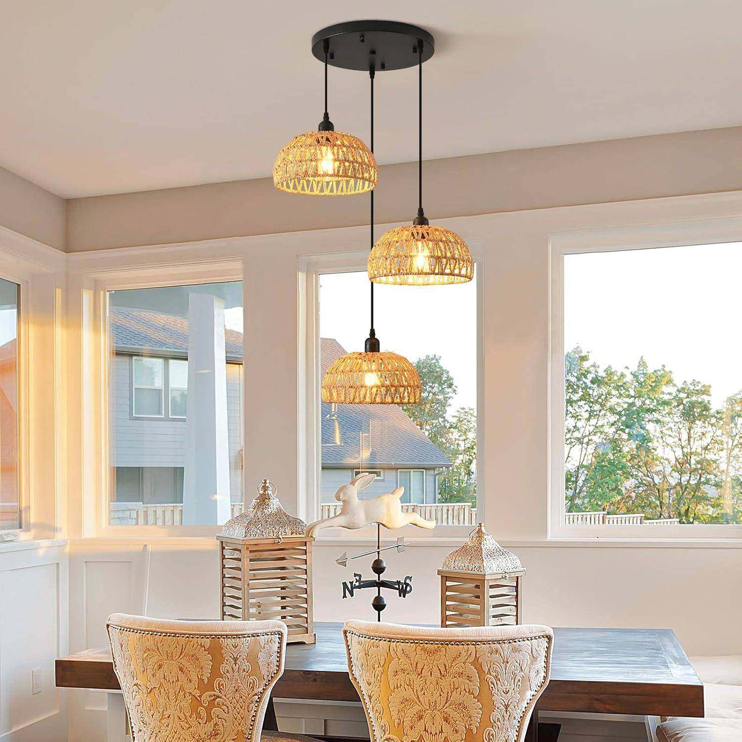 美式麻绳编织吊灯民31103宿中室式餐仿厅酒店客吧台卧手工三头吸,家装灯饰光源,智能吊灯,淘宝优惠券,粉丝福利购,淘宝优惠卷