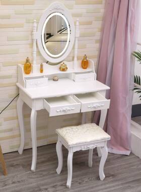 抽现代简约实镜木单化妆妆65454桌欧式带灯五梳台卧室化妆桌梳妆