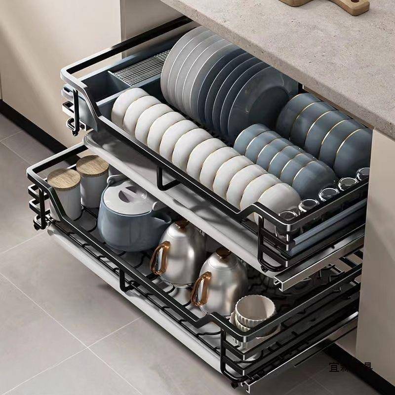 家URV用橱柜改层造简约篮304不锈钢双抽屉式调味料碟碗柜厨房碗拉