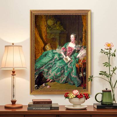 世界名画豪华欧式玄关装饰画客厅古典人物油画蓬帕杜夫人挂画竖版