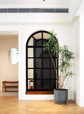 法式铁艺屏玻璃25448风客奶油风复古厅隔断假户创意拱窗门玄关遮