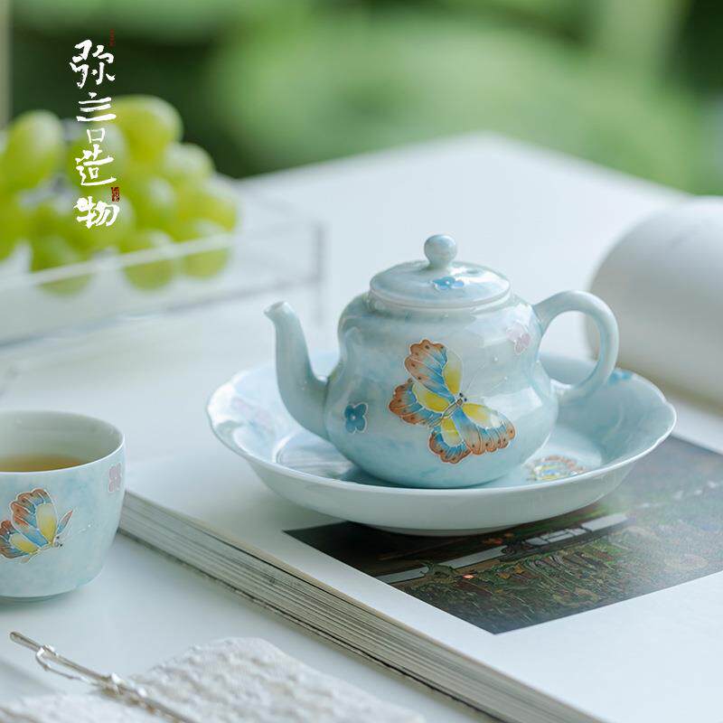 弥言有田烧手绘蝴蝶茶壶家用小号泡茶壶单壶带过滤家用泡茶器简约图片
