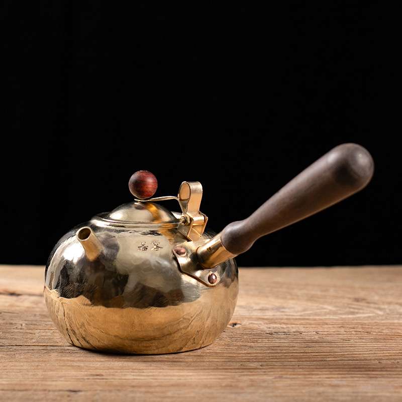手工铜壶烧水壶煮茶鎏银壶侧把仿古复古铜水壶潮汕工夫茶小号铜壶