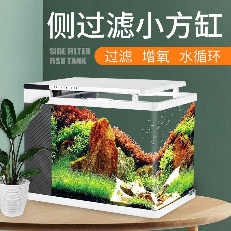 桌面鱼缸侧过滤生态鱼缸高清玻璃热弯创意鱼缸迷你小型客厅水族箱